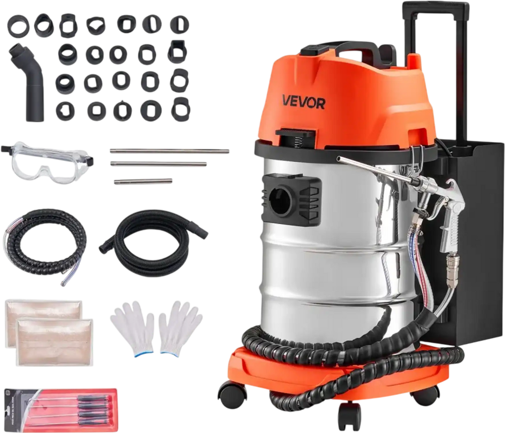 VEVOR Walnut Blaster Kit for Carbon Cleaning, 1200W Sand Blaster with Built-in Vacuum, Extension Nozzle Sandblaster Gun, and 5.5lbs Walnut Shell for Engine Intake Valve Cleaning - 30L