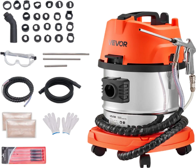 VEVOR Walnut Blaster Kit for Carbon Cleaning, 1200W Sand Blaster with Built-in Vacuum, Extension Nozzle Sandblaster Gun, and 5.5lbs Walnut Shell for Engine Intake Valve Cleaning - 13L