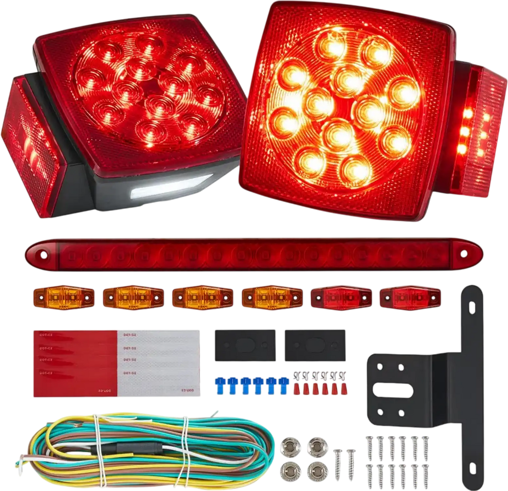 VEVOR Trailer Lights, 12V LED Trailer Tail Lights Kit with Stop Brake Turn Tail License Plate Clearance Lamp, Waterproof Tow Lighting Kit with Wiring Harness for Boat Truck Camper RV Snowmobile Bus