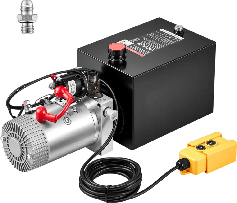 VEVOR 8 Quart Hydraulic Pump, Single Acting Hydraulic Power Unit, 3200 PSI Max Relief Pressure, 0.91 GPM Flow Rate, DC12V 1.6KW Power Unit for Dump Trailer Car Lifting (Horizontal Installation)