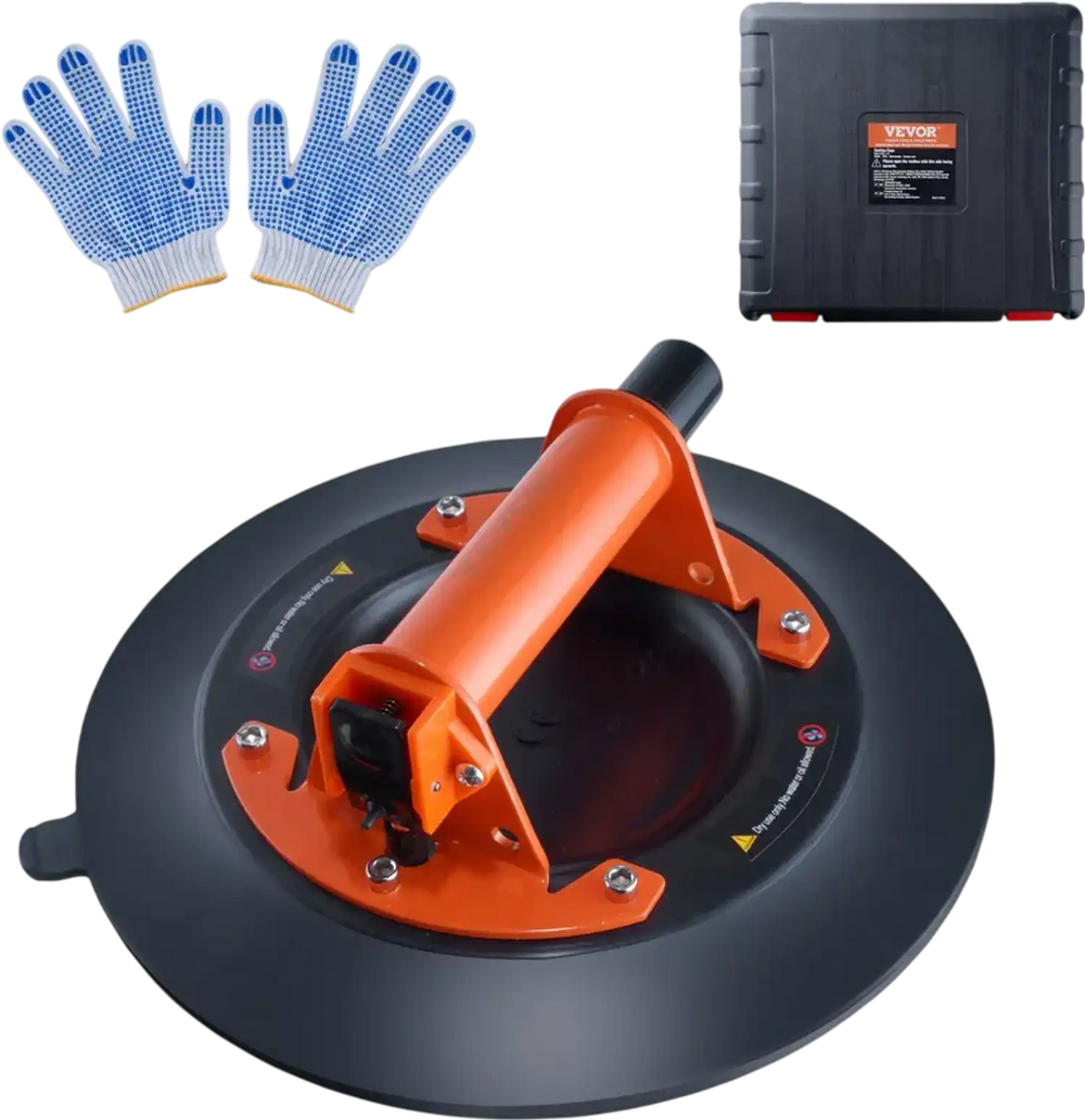 VEVOR Glass Suction Cup, 10" 990 lbs Load Capacity, Vacuum Suction Cup with Steel Handle & Carry Box, Heavy Duty Industrial Suction Cup Lifter Tool for Glass, Granite, Tile, Metal, Wood Panel Lifting