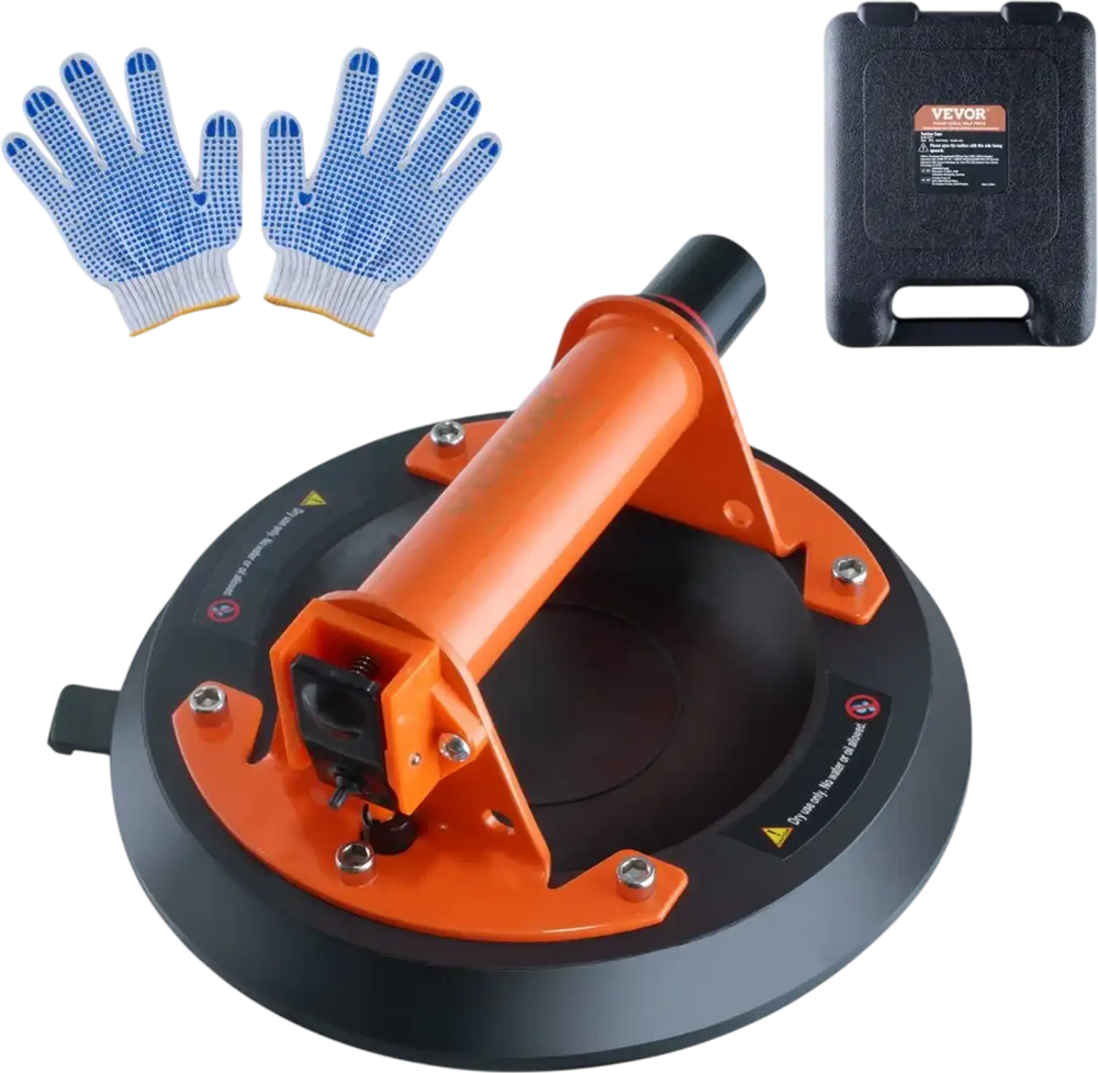 VEVOR Glass Suction Cup, 8" 615 lbs Load Capacity, Vacuum Suction Cup with Steel Handle and Carry Box, Heavy Duty Industrial Suction Cup Lifter Tool for Glass, Granite, Tile, Metal, Wood Panel Lifting