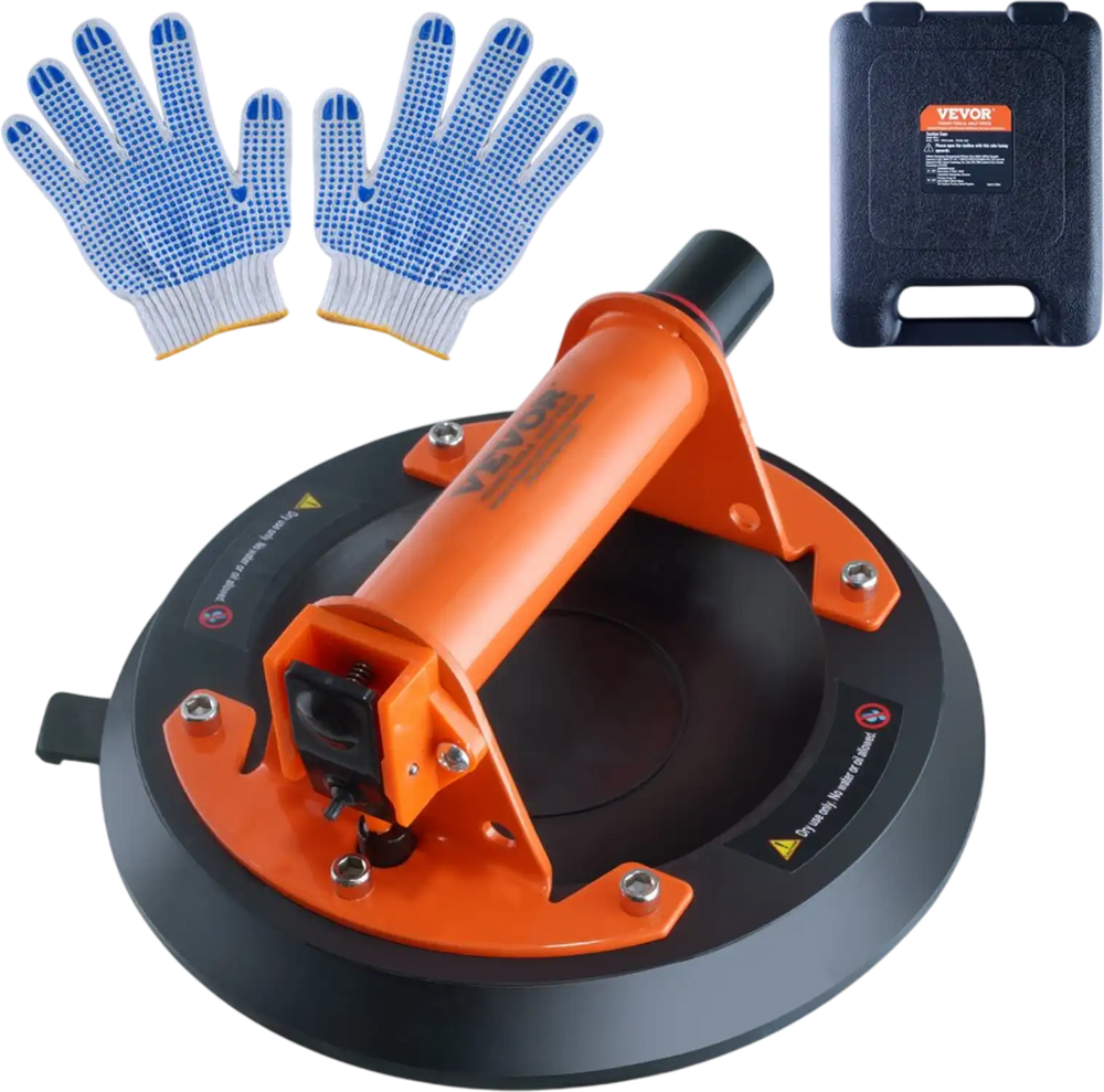 VEVOR Glass Suction Cup, 8" 615 lbs Load Capacity, Vacuum Suction Cup with ABS Handle and Carry Box, Heavy Duty Industrial Suction Cup Lifter Tool for Glass, Granite, Tile, Metal, Wood Panel Lifting