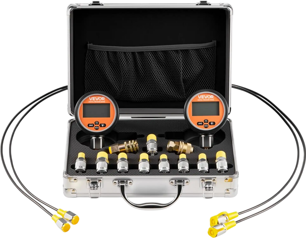 Vevor Hydraulic Pressure Test Kit Digital 10000 PSI Dual Gauge Couplin ...