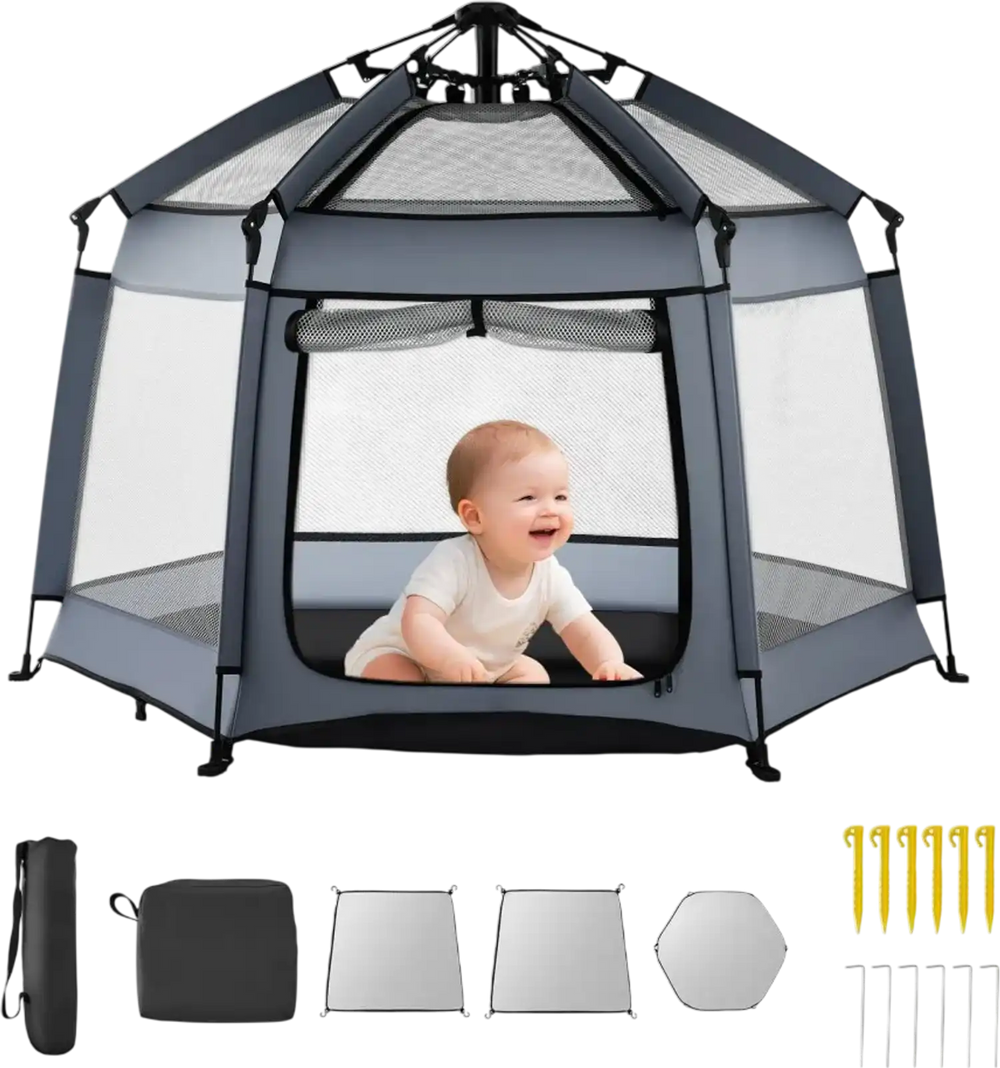 VEVOR Baby Playpen, Pop Up Toddler Playpen with Canopy, Indoor & Outdoor Portable Play Yard for Babies Toddlers with UPF 50+ Sunshades & Travel Bag for Home Park Beach, Foldable and Lightweight