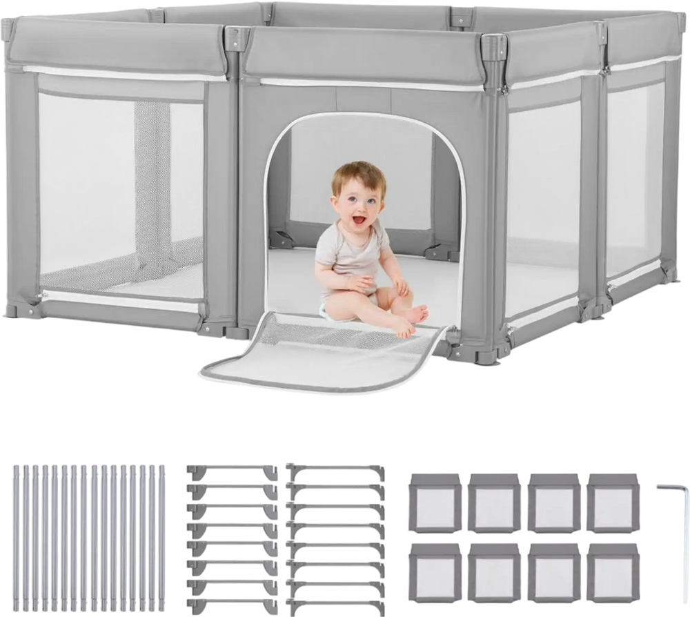 VEVOR Baby Playpen, 78.7″ x 70.1″ Extra Large Toddlers Playpen, Foldable Baby Fence Play Yard with Zippered Door & Soft Breathable Mesh, Indoor Outdoor Safety Activity Center - Great Gift for Toddlers
