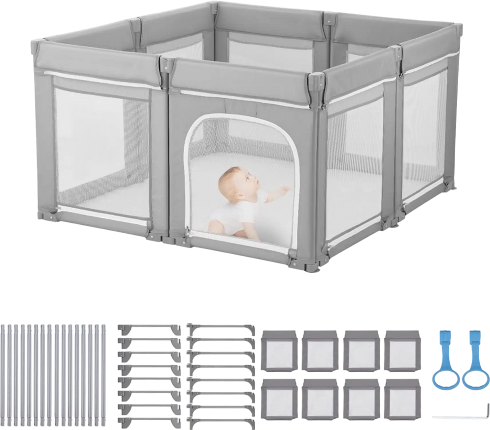 VEVOR Baby Playpen, 47.2″ x 47.2″ Foldable Toddlers Playpen, Indoor/Outdoor Baby Fence Play Yard with Zippered Door & Soft Breathable Mesh, No-Gap Toddlers Activity Center for 6 -24 Months Babies