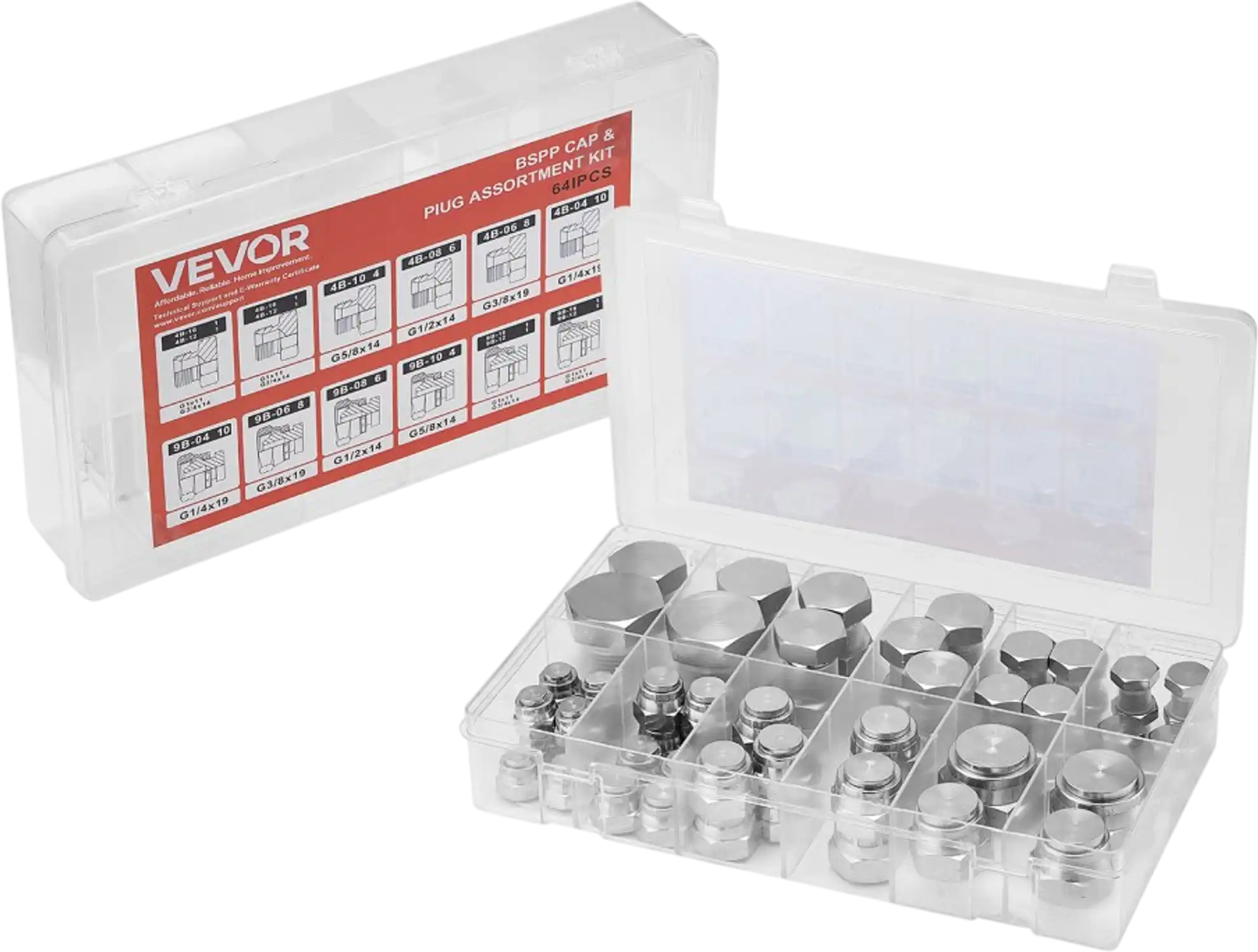 Vevor Hydraulic Fitting Kit 64-Piece BSPP Cap and Plug Assortment New
