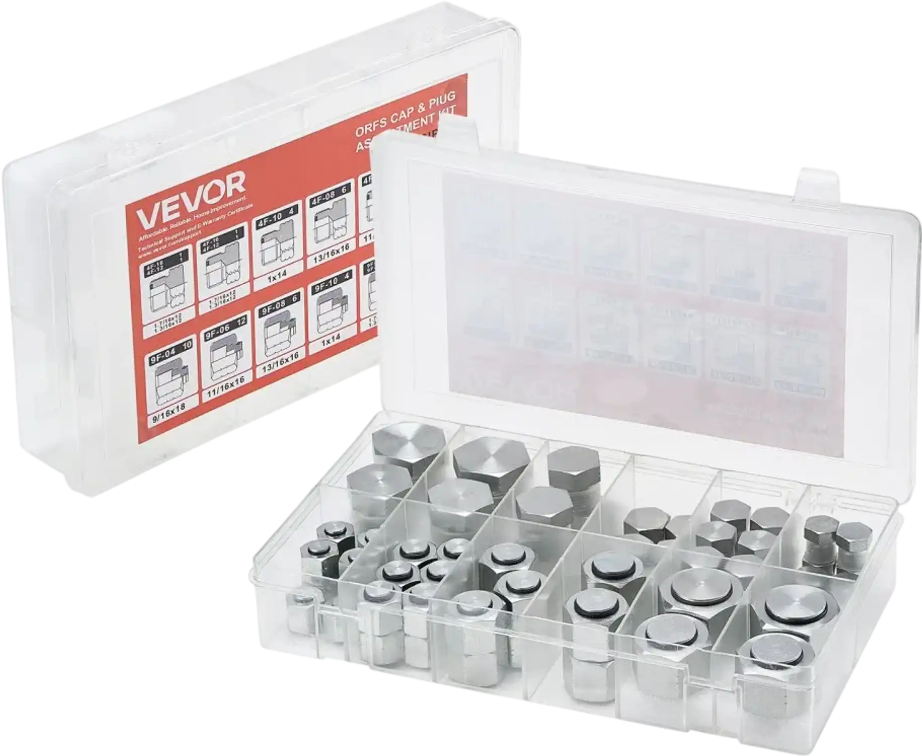 Vevor Hydraulic Fittings 72-Piece ORFS O-Ring Face Seal Plug and Cap Kit New