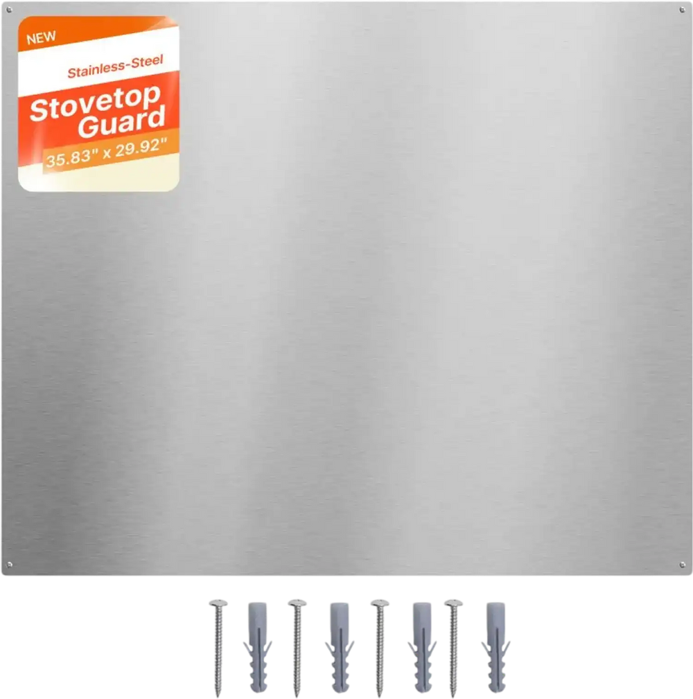 VEVOR 36" x 30" Stainless Steel Backsplash for Stove, Ultra Flat Splatter Guard, Wall Shield Range Hood Backsplash, Easy Clean Kitchen Wall Metal Panel, Pre-Drilled Holes for Easy Installation, Silver