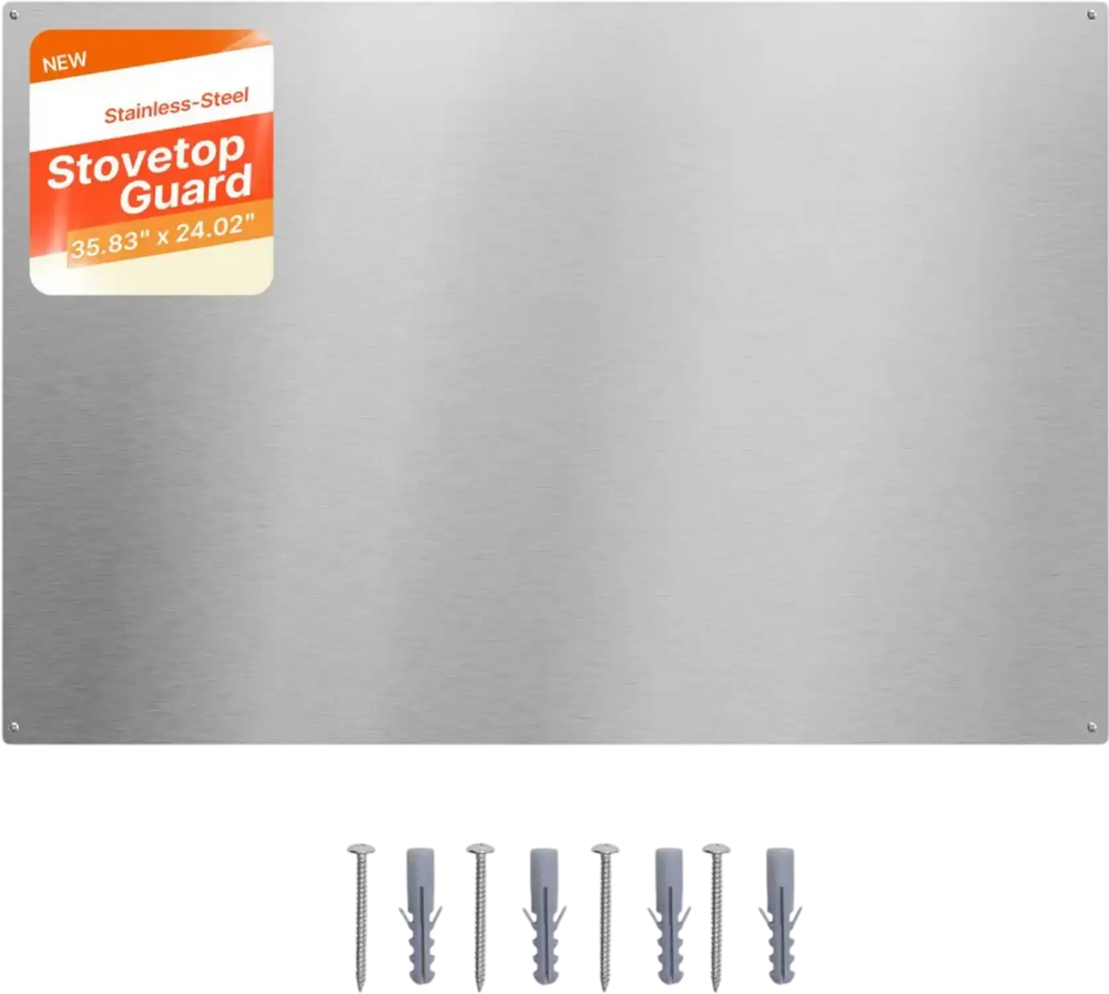 VEVOR 36" x 24" Stainless Steel Backsplash for Stove, Ultra Flat Splatter Guard, Wall Shield Range Hood Backsplash, Easy Clean Kitchen Wall Metal Panel, Pre-Drilled Holes for Easy Installation, Silver