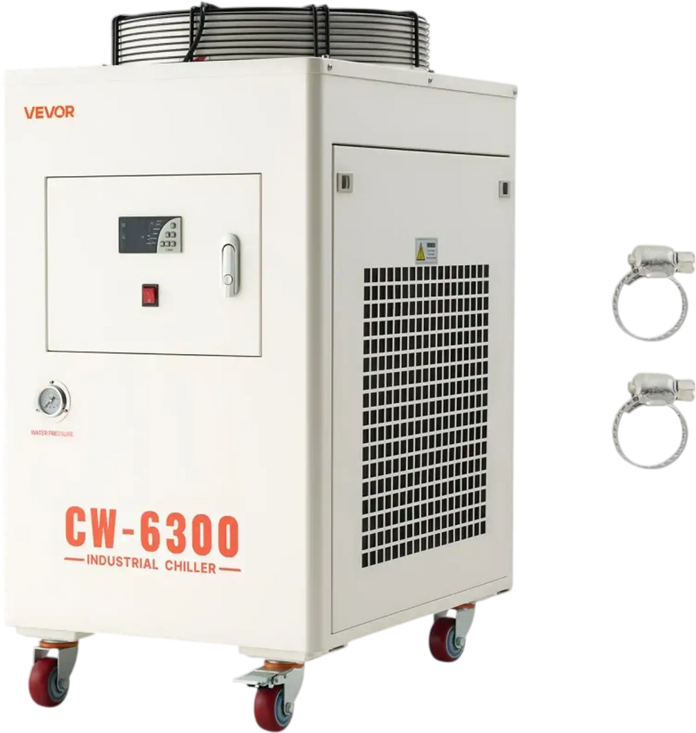 VEVOR Industrial Water Chiller, 27,300 BTU/h, Industrial Water Cooler Cooling System with Compressor, 10.6  Gal Tank Capacity, 18.5 GPM Max Flow Rate, for CO2 Laser Tube Engraving & Cutting Machine