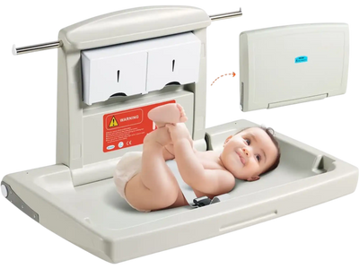 VEVOR Wall-Mounted Baby Changing Station, Horizontal Foldable Diaper Change Table with Safety Straps and Hanging Rods, Use in Commercial Bathrooms,  Daycare Centers for Newborns & Infant