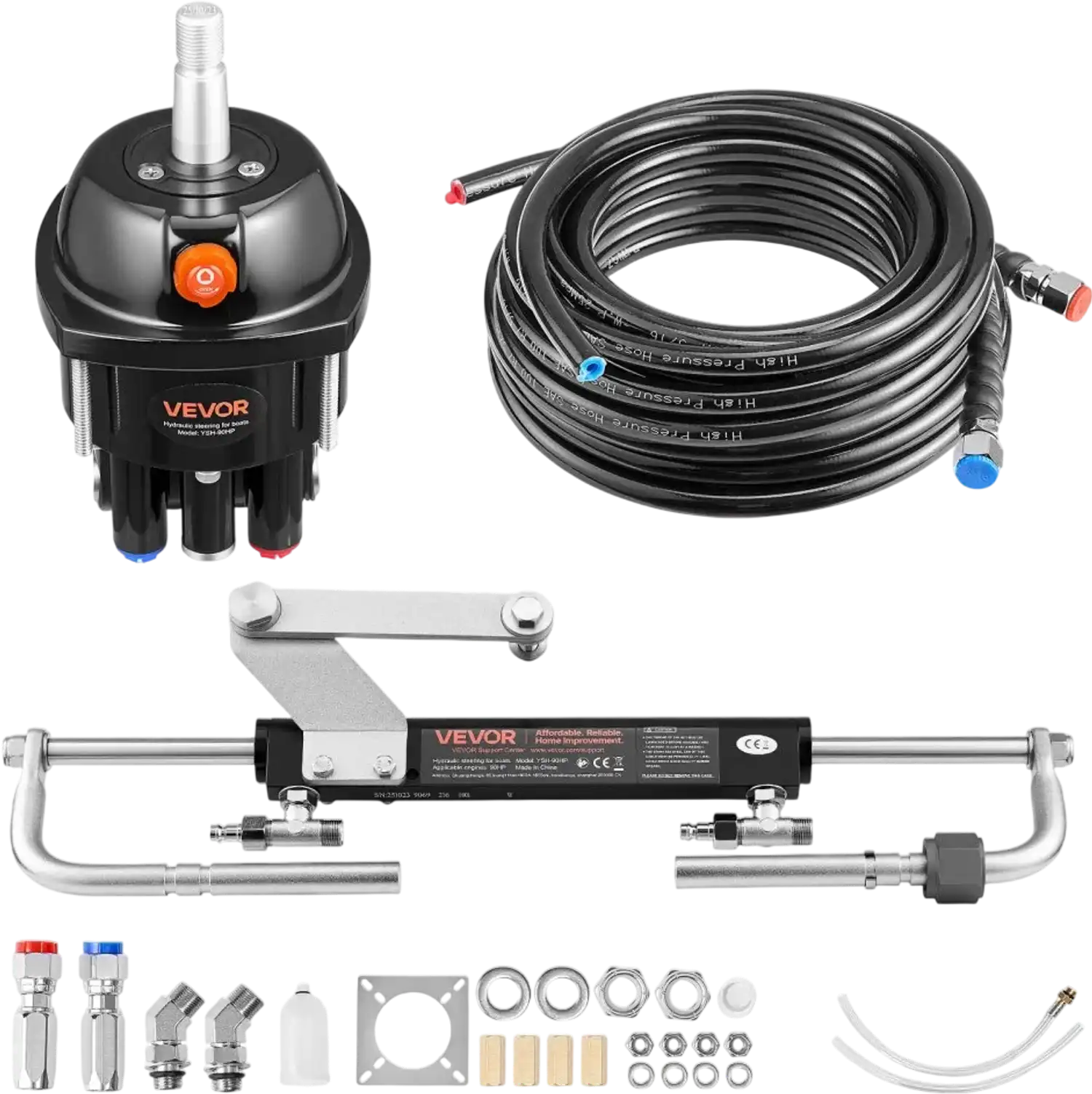 Vevor Hydraulic Steering Kit 90 HP Marine Boat System with 20' Hoses New