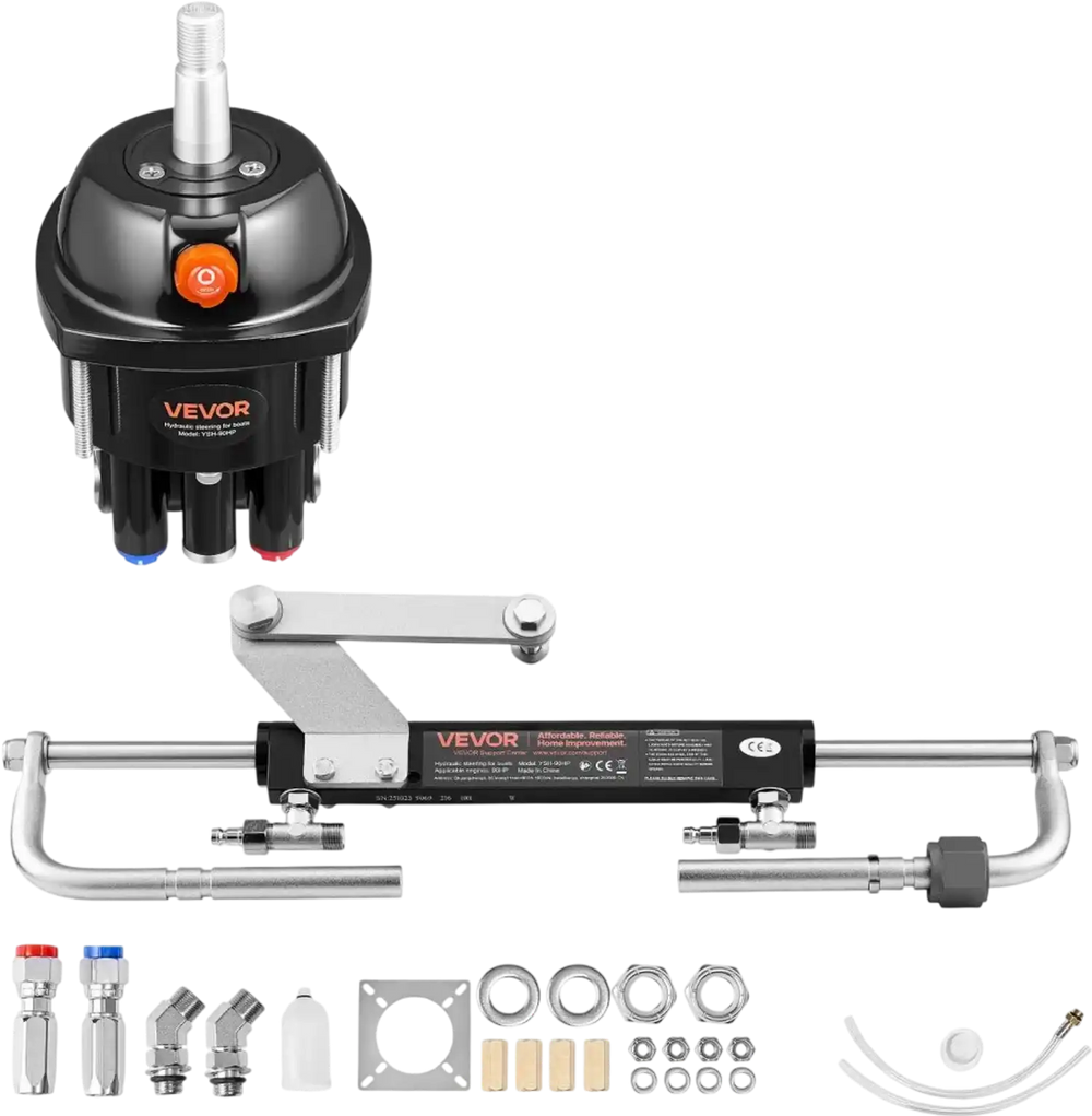 VEVOR Hydraulic Steering Kit, 90 HP, Hydraulic Steering Helm Pump & Cylinder, with 6.9 MPa/1000 psi Max Working Pressure, Aluminum Alloy Housing, Check Valve, for Outboards Fishing Boats Sailboats