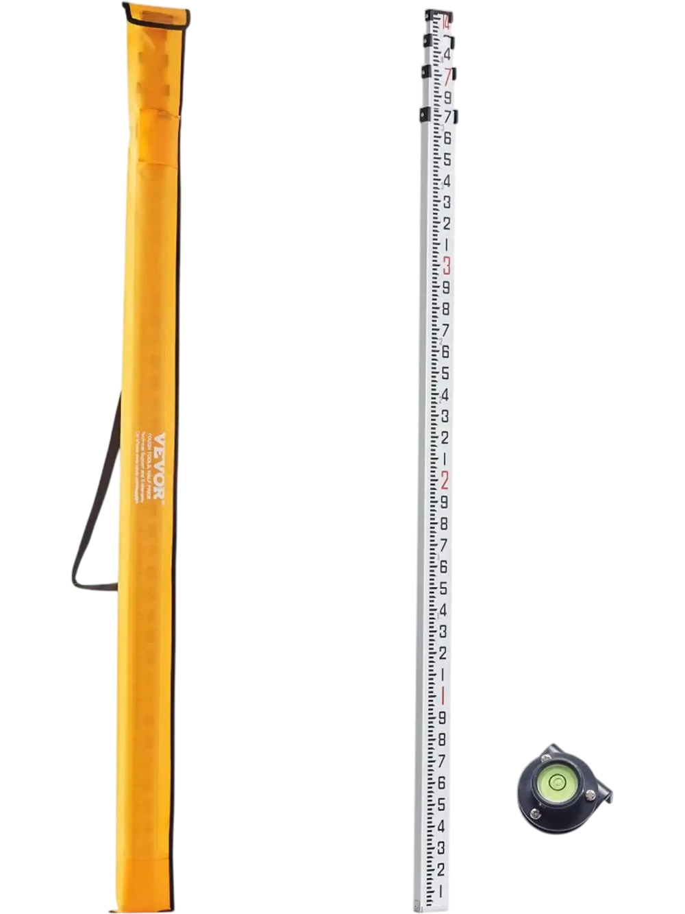 VEVOR Aluminum Grade Rod, 14-Feet/10ths 6 Sections Telescopic Measuring Rod,Double-Sided Scale 1/10 ft Leveling Rod Stick,Aluminum Alloy Survey Rod w/ Bubble Level&Carrying Bag for Houses,Walls,Floors
