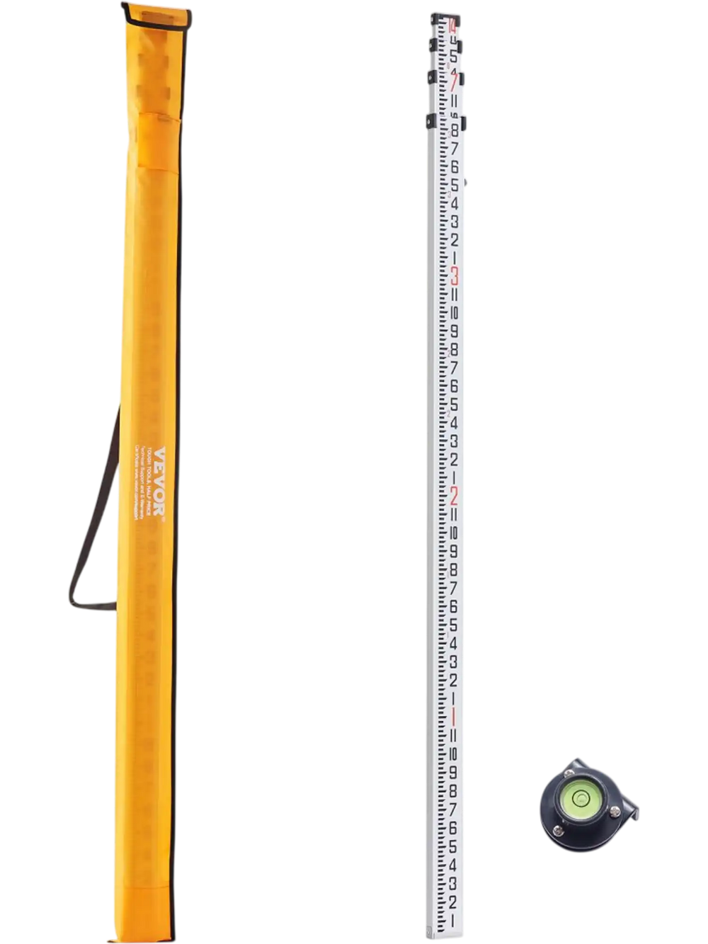VEVOR Aluminum Grade Rod, 14-Feet/8ths 4 Sections Telescopic Measuring Rod, Double-Sided Scale 1/8in Leveling Rod Stick, Aluminum Alloy Survey Rod w/ Bubble Level &Carrying Bag for Houses,Walls,Floors