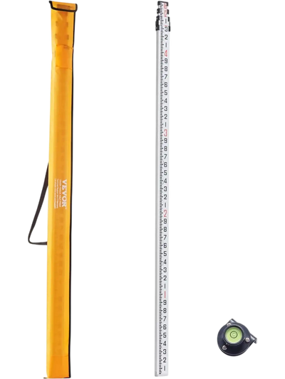 VEVOR Aluminum Grade Rod, 16-Feet/10ths 4 Sections Telescopic Measuring Rod,Double-Sided Scale 1/10ft Leveling Rod Stick,Aluminum Alloy Survey Rod w/ Bubble Level &Carrying Bag for Houses,Walls,Floors
