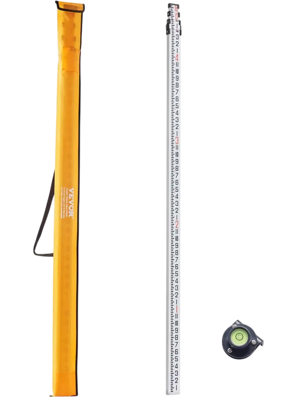 VEVOR Aluminum Grade Rod, 16-Feet/8ths 4 Sections Telescopic Measuring Rod,Double-Sided Scale 1/8in Leveling Rod Stick,Aluminum Alloy Survey Rod with Bubble Level &Carrying Bag for Houses,Walls,Floors