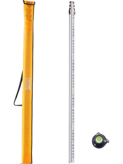 Vevor Grade Rod 16' Telescopic Aluminum Survey Rod with Bubble Level & Carrying Bag New