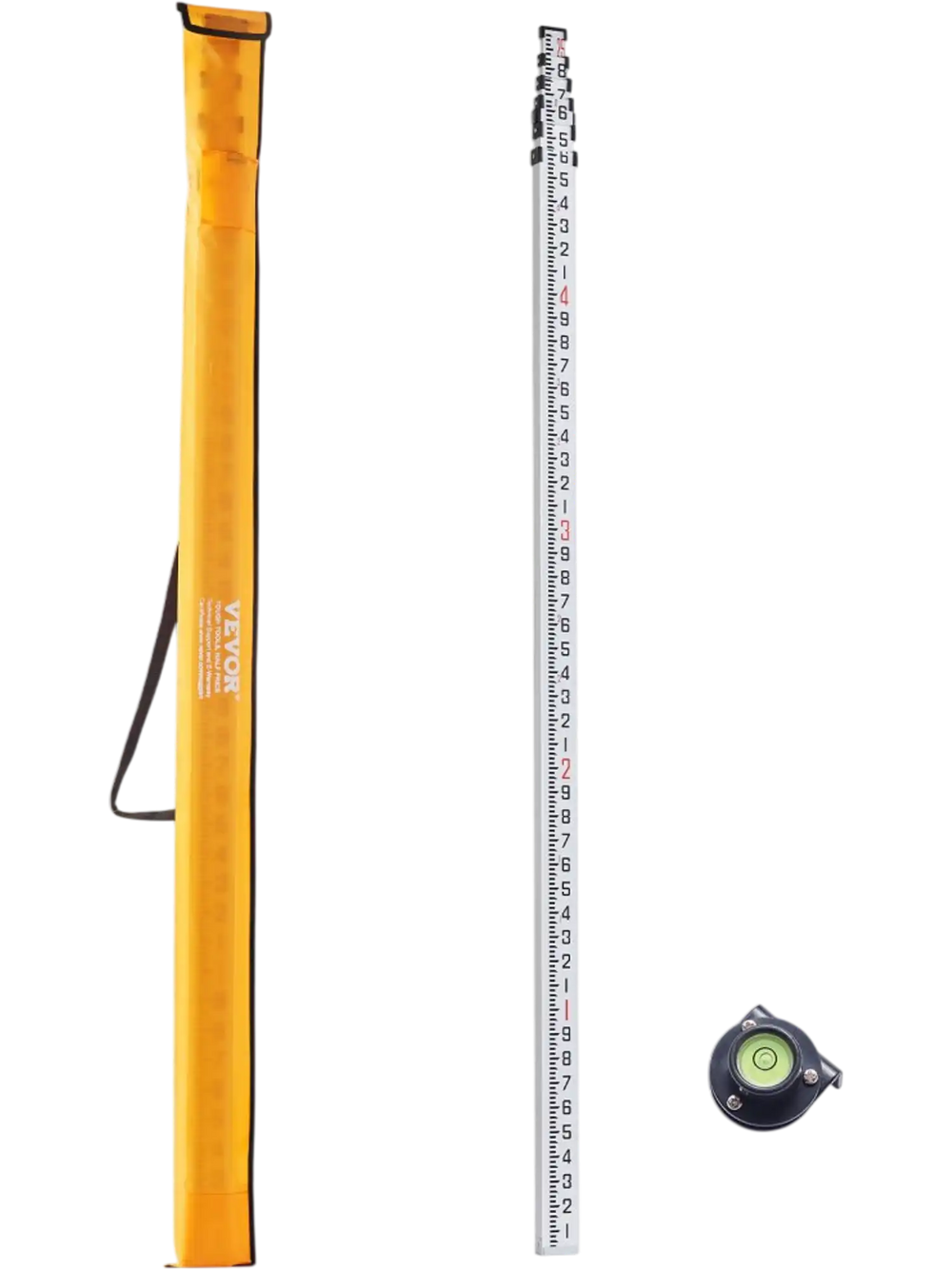 VEVOR Aluminum Grade Rod, 25-Feet/10ths 6 Sections Telescopic Measuring Rod,Double-Sided Scale 1/10ft Leveling Rod Stick,Aluminum Alloy Survey Rod w/ Bubble Level &Carrying Bag for Houses,Walls,Floors