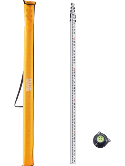 Vevor Measuring Rod 25' Telescopic Aluminum Grade Rod with Bubble Level and Carrying Bag New