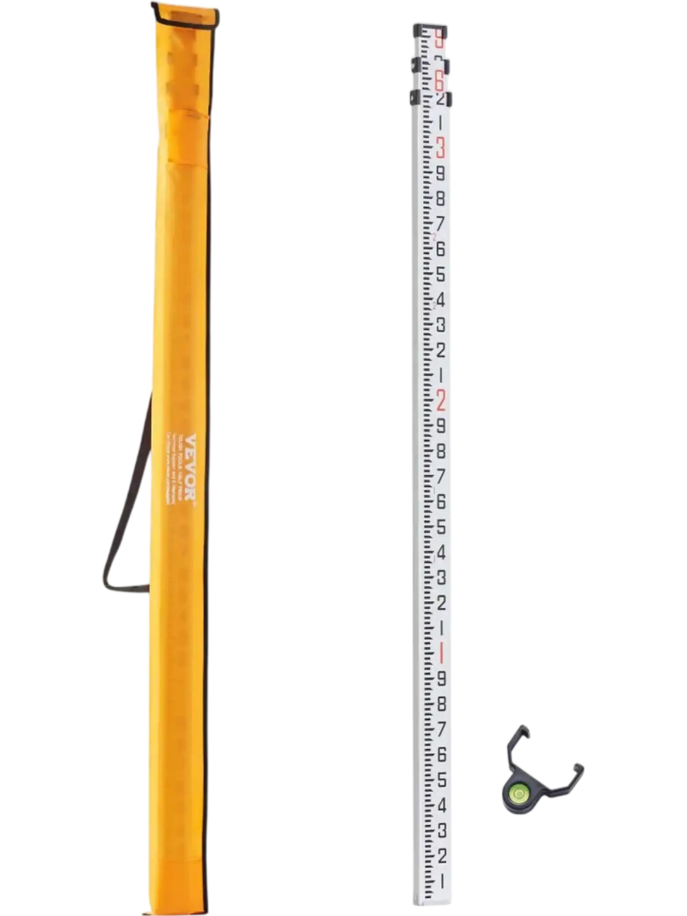VEVOR Aluminum Grade Rod, 9-Feet/10ths 3 Sections Telescopic Measuring Rod,Double-Sided Scale 1/10ft Leveling Rod Stick,Aluminum Alloy Survey Rod with Bubble Level&Carrying Bag for Houses,Walls,Floors