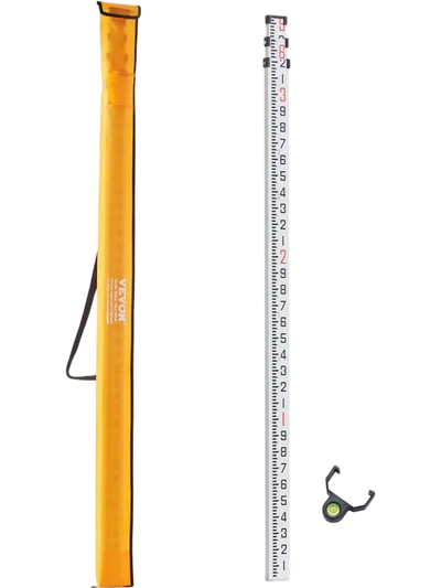 VEVOR Aluminum Grade Rod, 9-Feet/10ths 3 Sections Telescopic Measuring Rod,Double-Sided Scale 1/10ft Leveling Rod Stick,Aluminum Alloy Survey Rod with Bubble Level&Carrying Bag for Houses,Walls,Floors