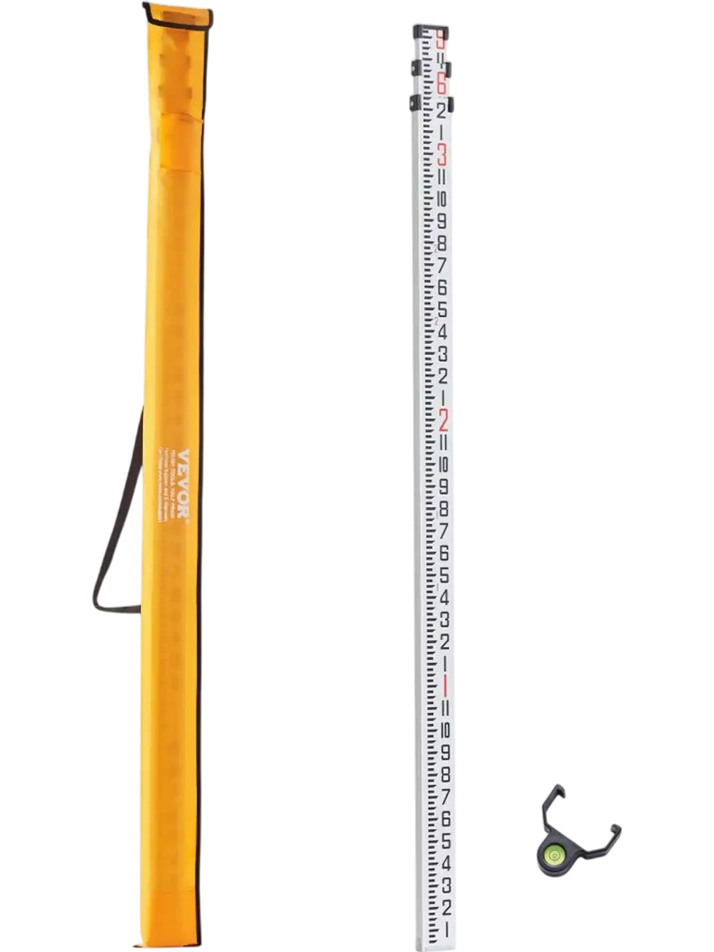 VEVOR Aluminum Grade Rod, 9-Feet/8ths 3 Sections Telescopic Measuring Rod, Double-Sided Scale 1/8in Leveling Rod Stick,Aluminum Alloy Survey Rod with Bubble Level &Carrying Bag for Houses,Walls,Floors