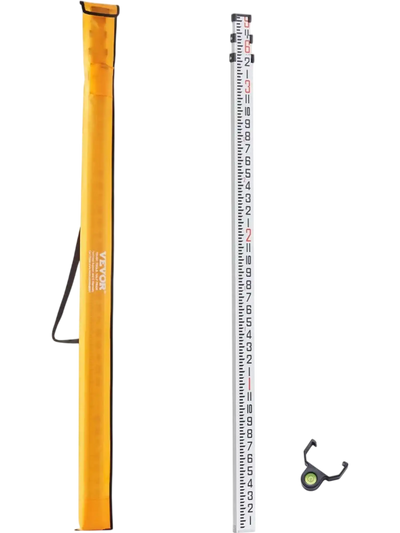 VEVOR Aluminum Grade Rod, 9-Feet/8ths 3 Sections Telescopic Measuring Rod, Double-Sided Scale 1/8in Leveling Rod Stick,Aluminum Alloy Survey Rod with Bubble Level &Carrying Bag for Houses,Walls,Floors