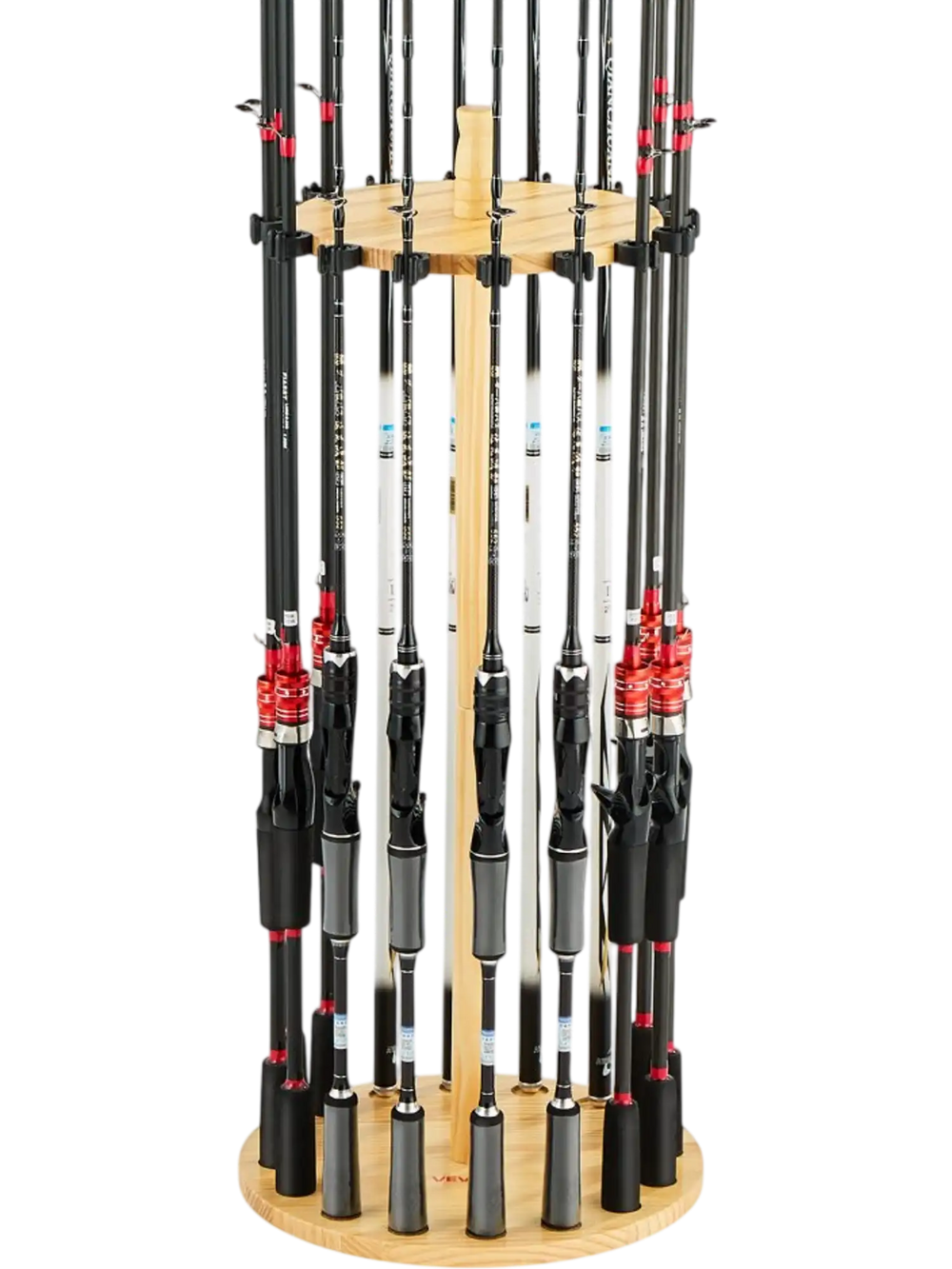 VEVOR Fishing Rod Holders for 16 Fishing Poles, Wood Round Fishing Rods Rack for Garage Organization and Storage, Floor Stand Space-Saving Equipment, for Reels Gear Accessories, Gifts for Men