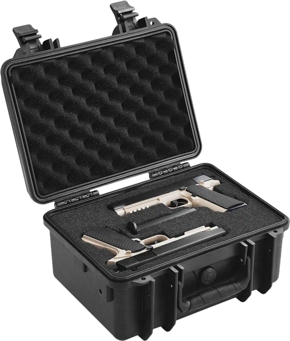 VEVOR Hard Pistol Cases with Pre-cut PU Foam, Waterproof & Dustproof Hard Gun Case for 2 Pistol, 14.1×11.5×7.6 in Lockable Pistol Case, Black