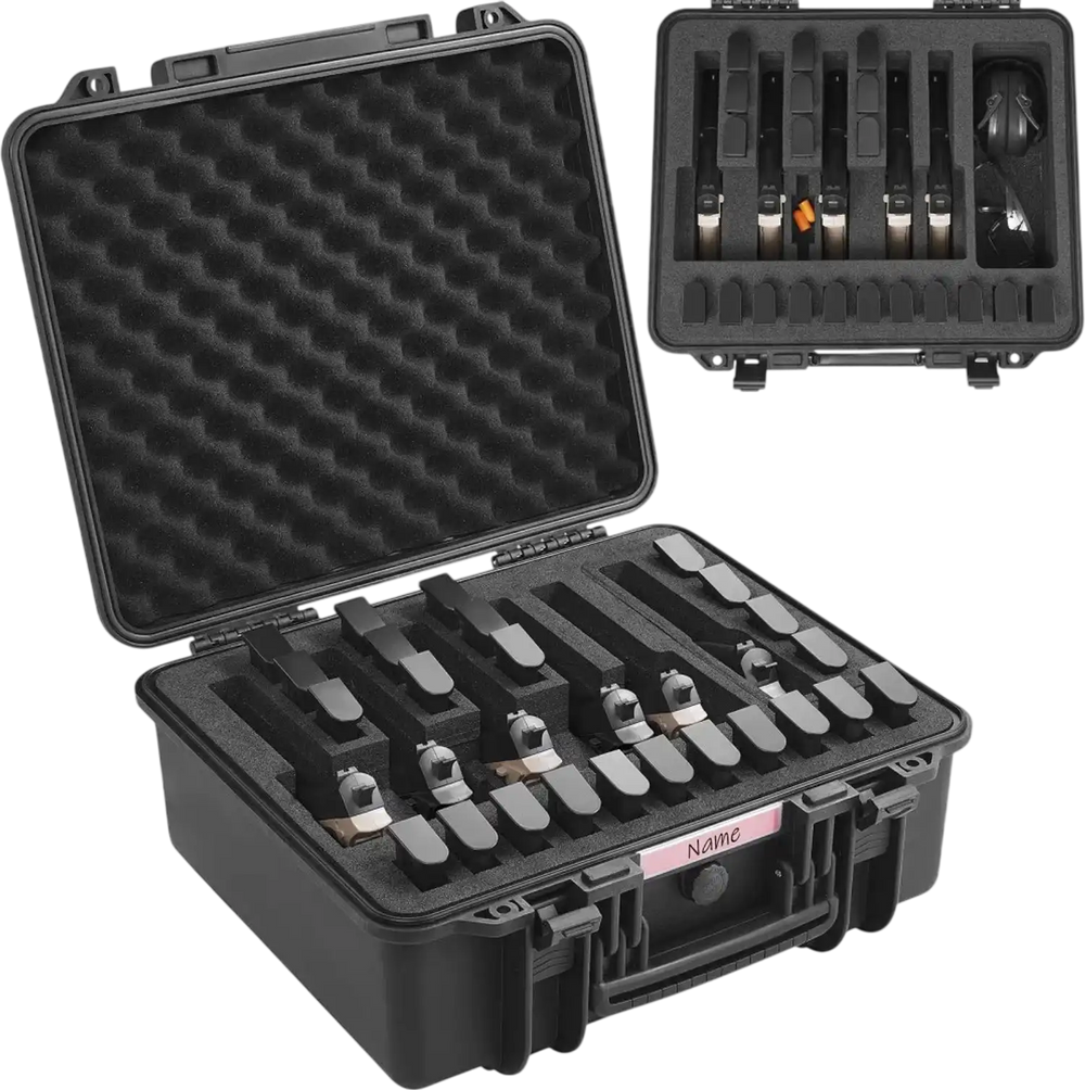 VEVOR Hard Pistol Cases with Pre-cut Lining, Waterproof & Dustproof Hard Gun Case for 6 Pistol, 19.3×17.1×8.3 in Lockable Pistol Case, Black