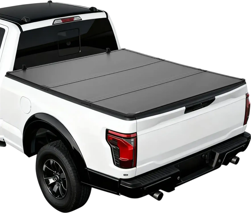 VEVOR Hard Tri-Fold Truck Bed Tonneau Cover, Compatible with 2015-2025 Ford F150 5.5 ft (67.1 in) Bed, Waterproof Folding Truck Tonneau Cover with Heavy-Duty Fiberglass and Aluminum Alloy Support Bar