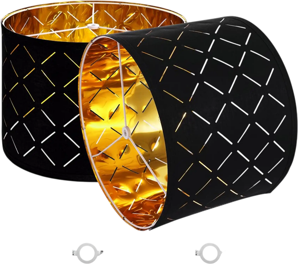 VEVOR Drum Lamp Shade 2 Set, 13 in Top x 13 in Bottom x 10 in High, Medium Drum Lampshade with Harp, Replacement Lamp Shade for Table Lamps Floor Lamps Pendant Lights, Black Diamond Hollow Design