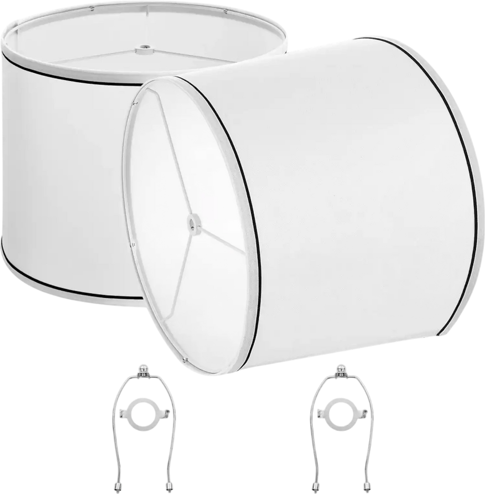 VEVOR Lamp Shade 2 Set, 11 in Top x 13 in Bottom x 10 in High (Spider Fitter), Medium Lampshade with Harp, Replacement Lamp Shade for Table & Floor Lamps Pendant Lights, White with Black Edge