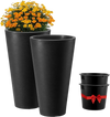 VEVOR Set of 2 Tall Planter For Outdoor Indoor Plants 24inch, Black Round Large Planters For Front Porch, Patio, Tall Taper Flower Tree Plant Pots with Modern Design and Built-in Drainage
