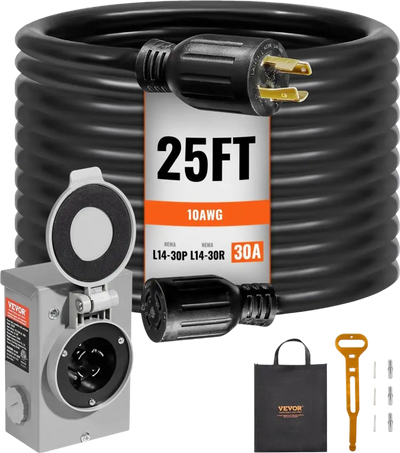 Vevor Generator Cord and Power Inlet Box Kit 30 Amp 25' NEMA L14-30P/L14-30R New
