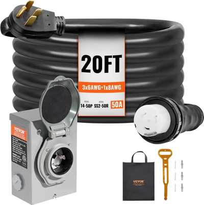 Vevor Generator Cord and Power Inlet Box Kit 50 Amp 20' NEMA 14-50P/SS2-50R New
