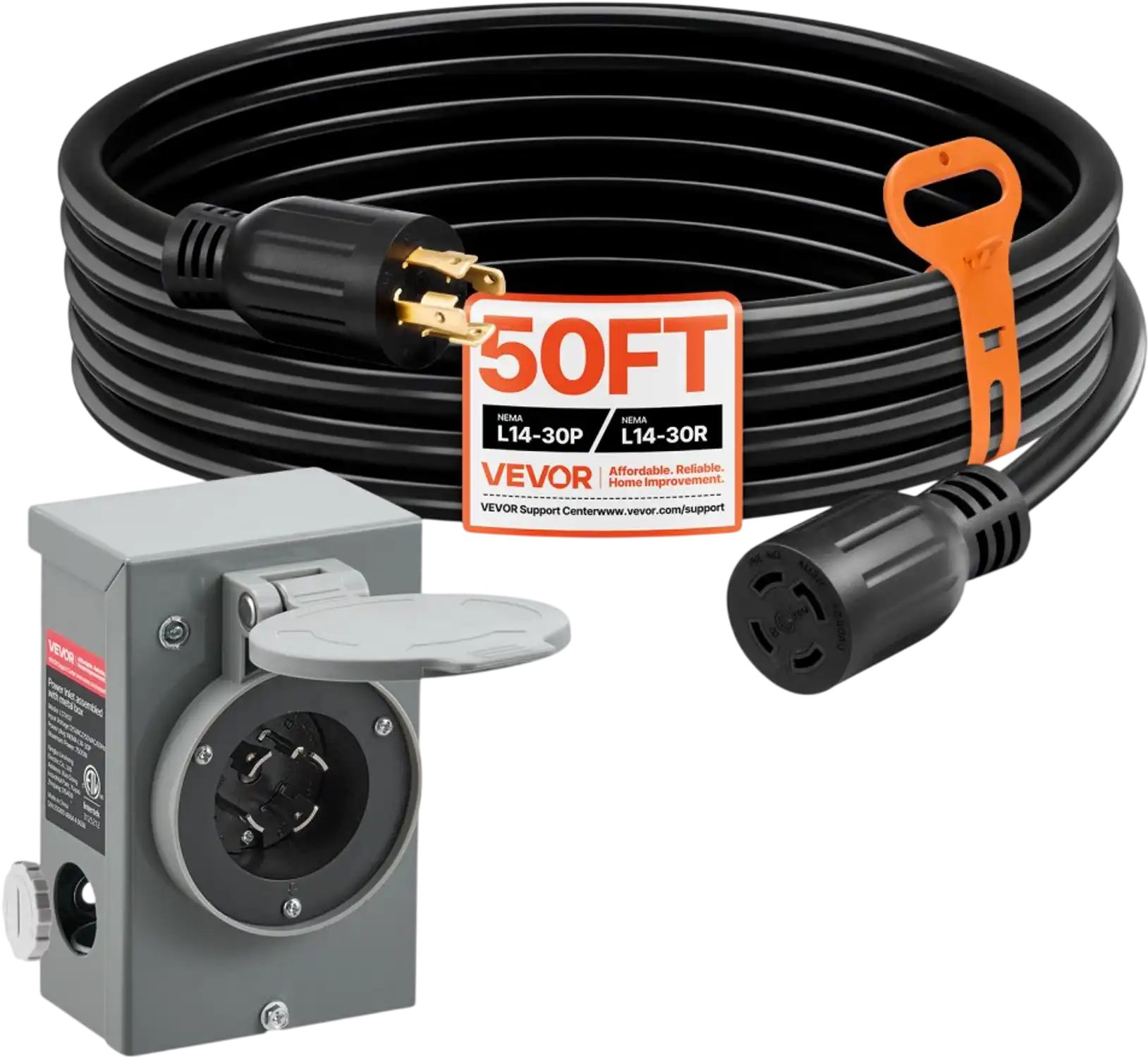 Vevor Generator Cord and Power Inlet Box 30 Amp 50' 125/250V New