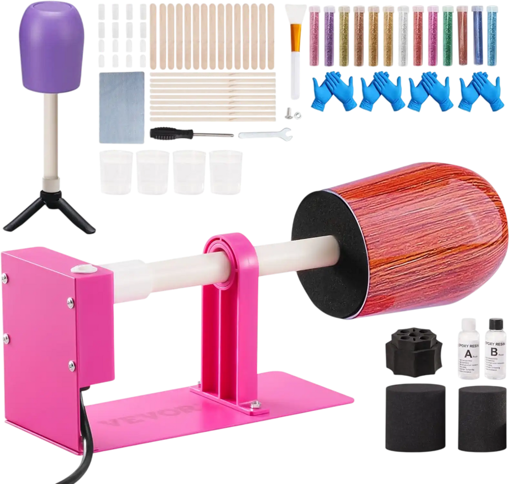 VEVOR Cup Turner for Crafts Tumbler, Tumbler Turner DIY Glitter Epoxy Resin Tumblers, Epoxy Pen Turner Attachment with Silent Motor Two-way Rotation Silicone Pad, Cup Spinner Tested to UL Standards