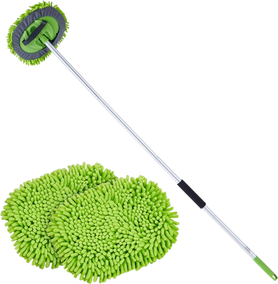 VEVOR Car Wash Brush, 62-Inch Extendable Car Washing Brush with Long Handle, Soft Chenille Fiber Car Wash Mop Mitt, 180° Rotatable Car Cleaning Brush with 1 Replacement Mop for Car, RV, Window, Floor
