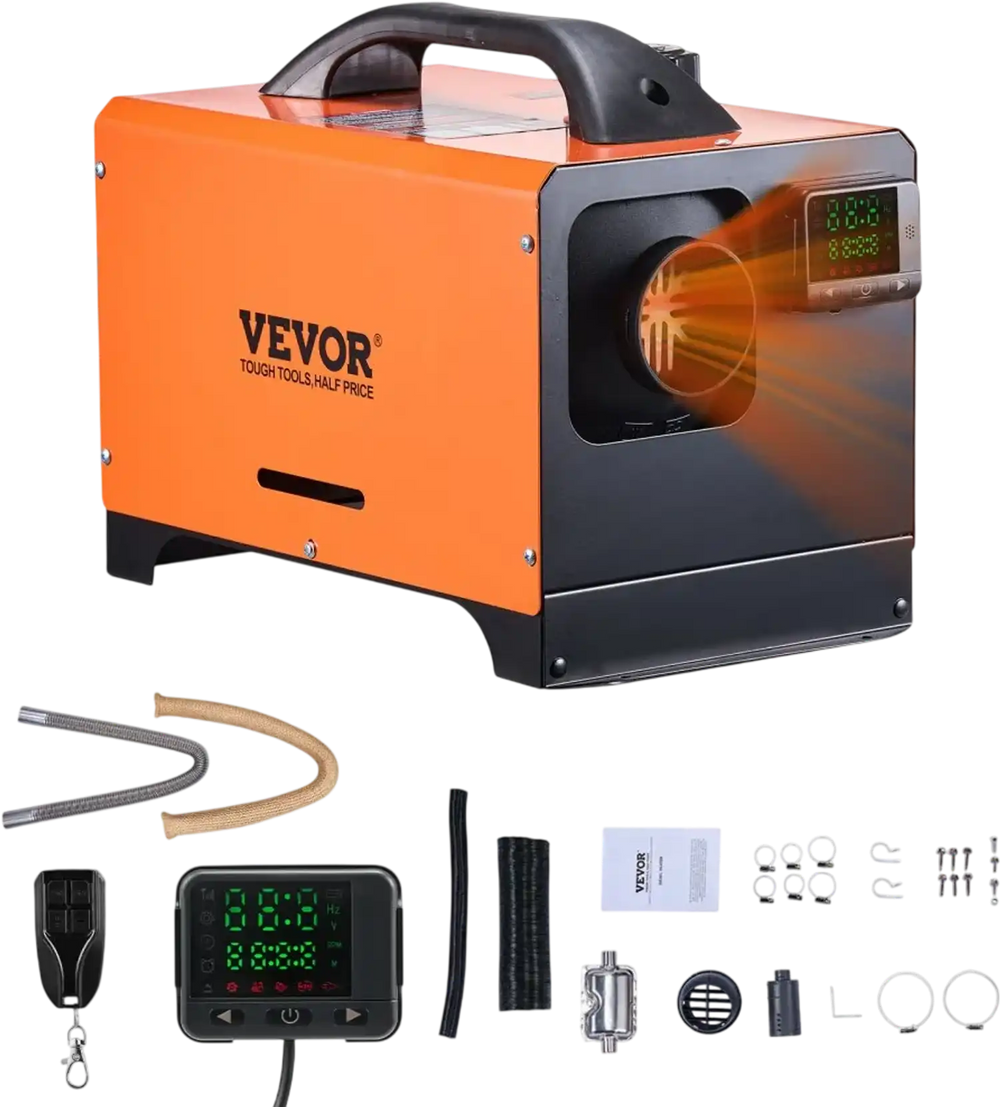 VEVOR Diesel Air Heater, 8 kW DC12-24V, Fast Heating Diesel Parking Heater with Remote Control and Square Color Digital Display, Low Noise, Voice Announcement, for RV, Truck, Camper, Boat and Trailer