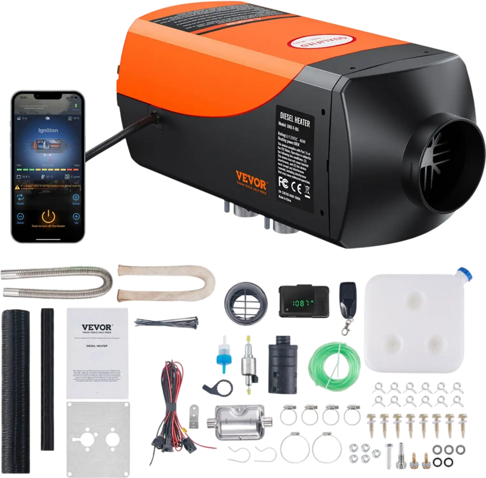 VEVOR Bluetooth App Control Diesel Air Heater, 12V 8KW Diesel Heater with Automatic Altitude Adjustment, Remote Control and LCD, Diesel Parking Heater for RV Trailer Camper Van Boat