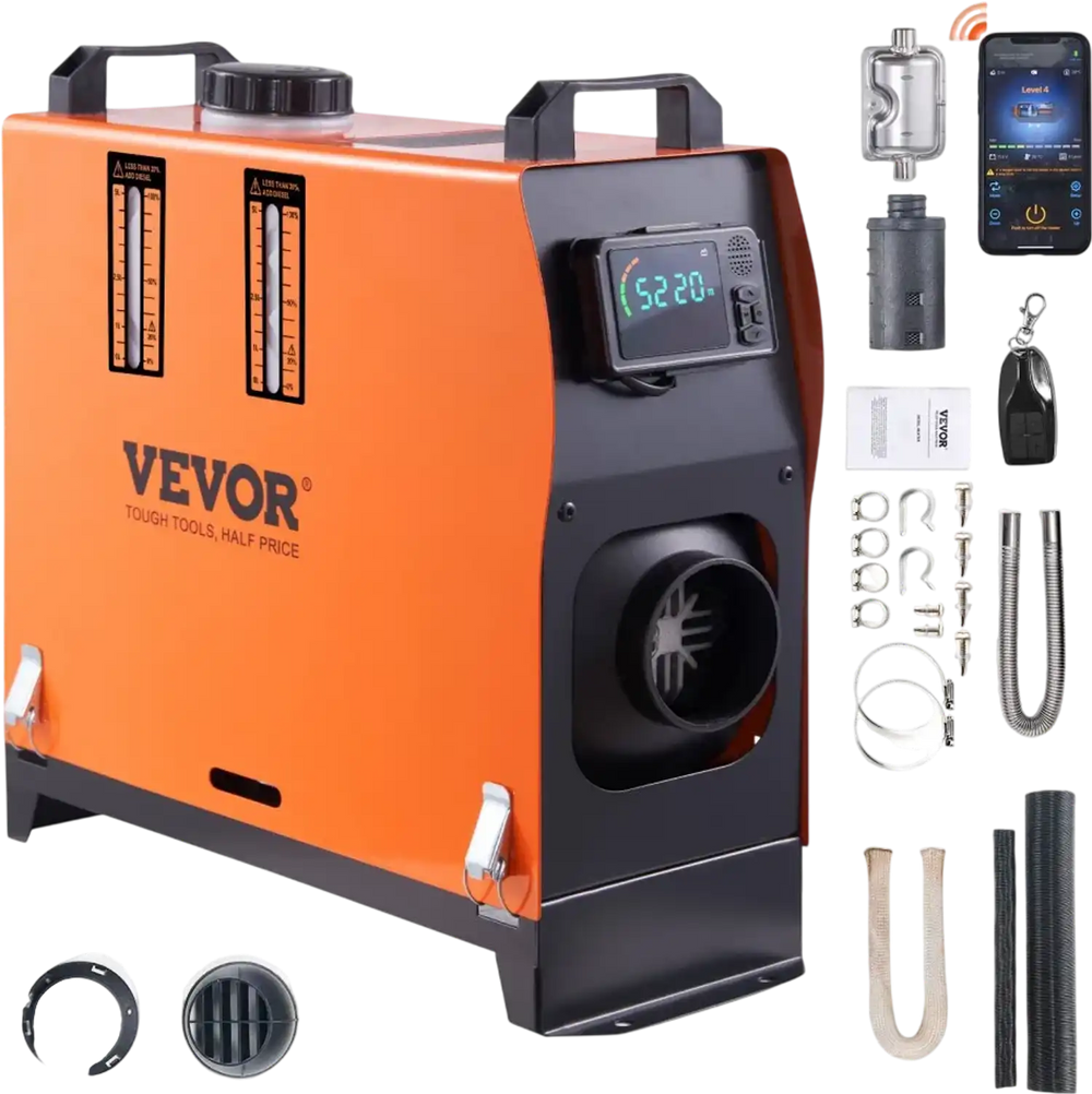 VEVOR 8 KW Diesel Air Heater, Bluetooth App Control All-in-one Diesel Heater with Automatic Altitude Adjustment, Remote Control and LCD, Portable Parking Heater for RV Trailer Camper Van Boat