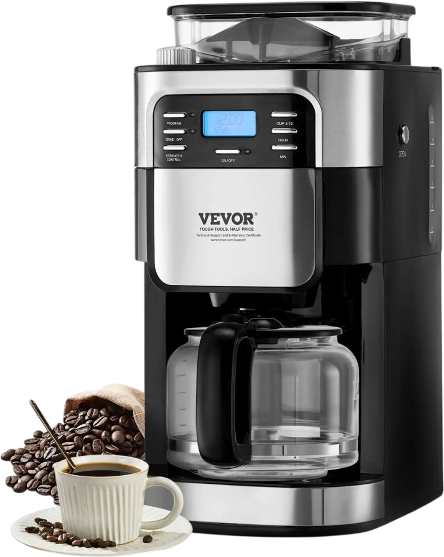 Vevor Coffee Maker 12-Cup Grind and Brew with 24-Hour Timer New