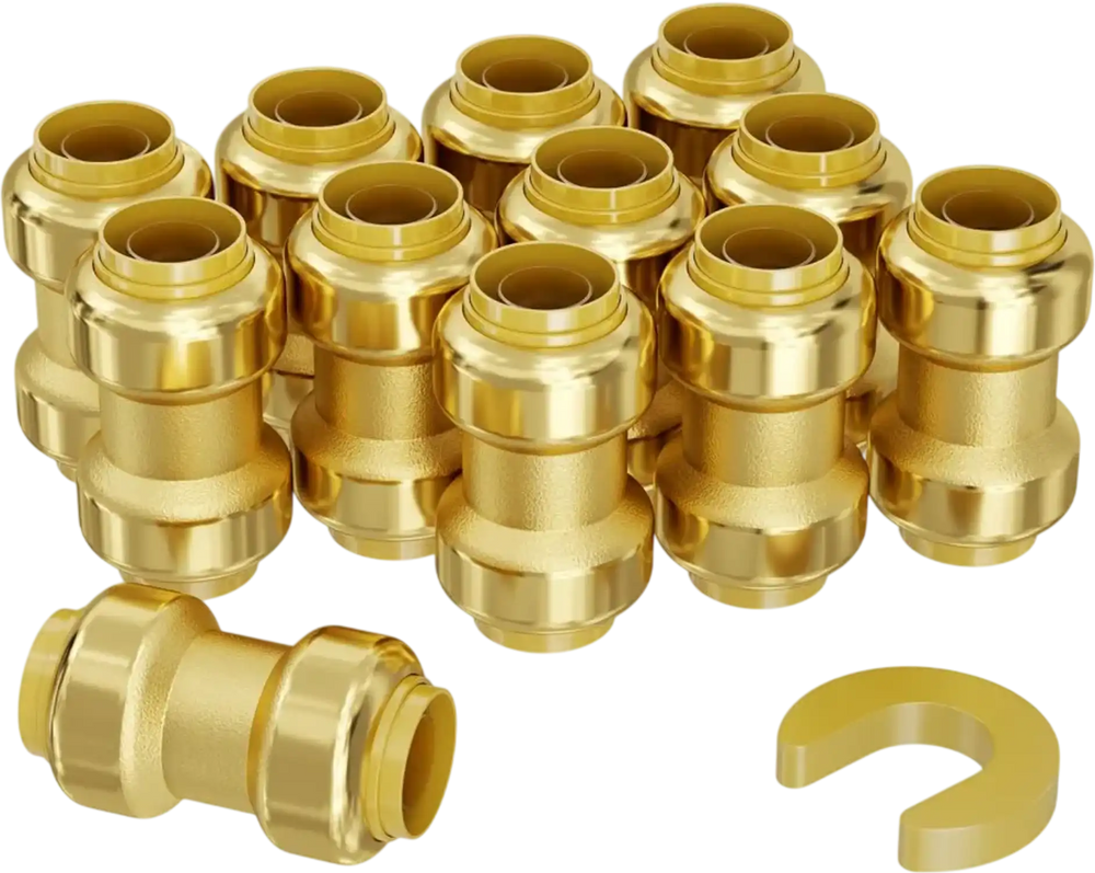 VEVOR Pipe Fittings, 1/2" 12PCS Brass Pipe Fittings, Straight-Through Push-Fit Pipe Connector Brass Air Fittings, Heavy Duty Plumbing Fittings Adapter for Heating/Shower Systems, Water Pipes