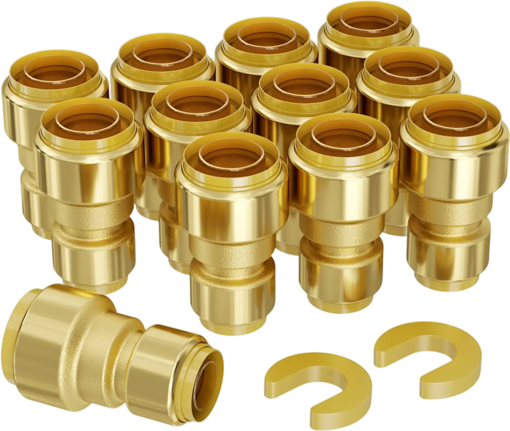 VEVOR Pipe Fittings, 1/2"-3/4" 12PCS Brass Pipe Fittings, Straight-Through Push-Fit Pipe Connector Brass Air Fittings, Heavy Duty Plumbing Fittings Adapter for Heating/Shower Systems,Water Pipes