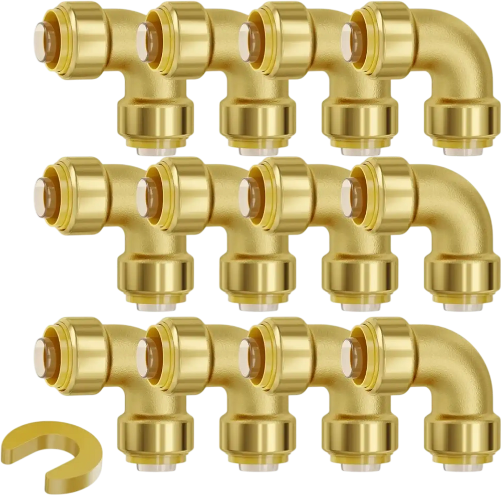 VEVOR Pipe Fittings, 1/2" 12PCS Brass Pipe Fittings, Elbow Push-Fit Pipe Connector Brass Air Fittings, Heavy Duty Plumbing Fittings Adapter for Heating/Shower Systems, Water Pipes