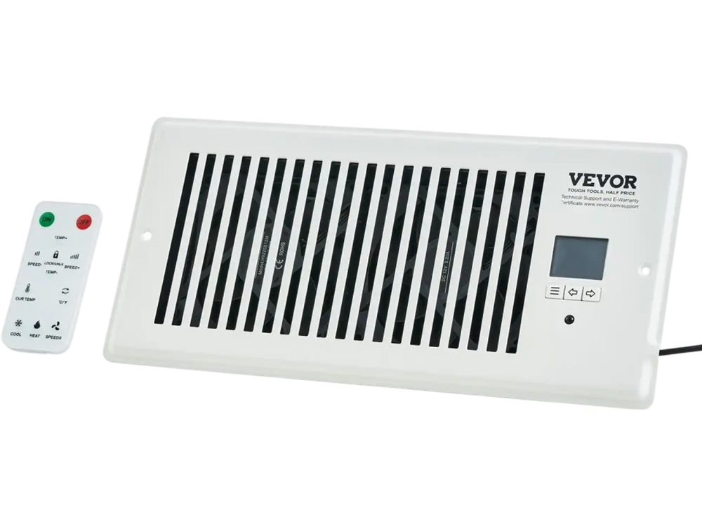VEVOR Register Booster Fan, Quiet Vent Booster Fan Fits 4” x 10” Register Holes, with Remote Control and Thermostat Control, Adjustable Speed for Heating Cooling Smart Vent, White